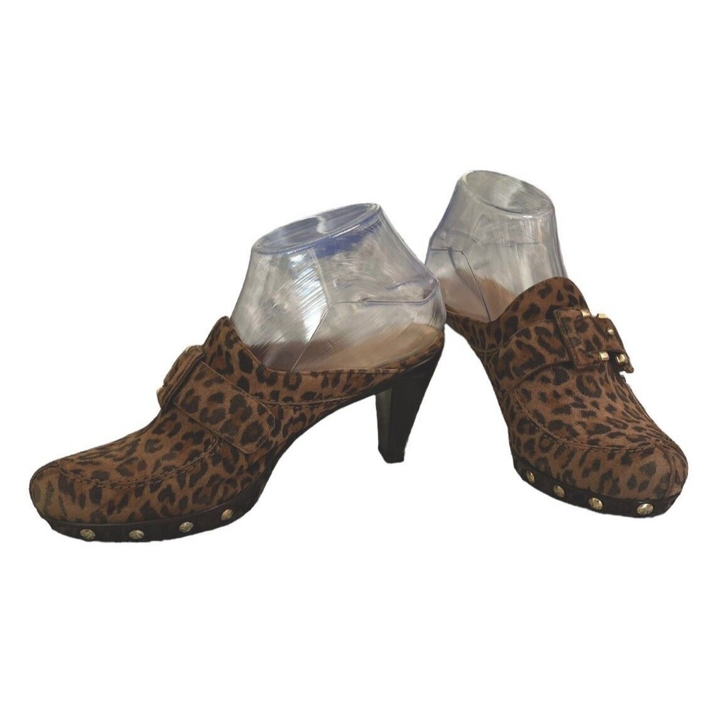 Stuart Weitzman Leopard Print Studded Clogs Black… - image 1